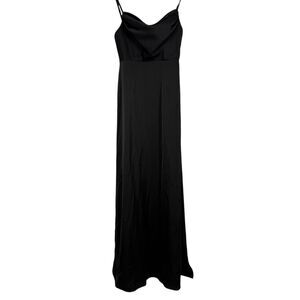 Azazie Black Cowl Neck Maxi Dress Custom Size Satin Bridesmaid Party Prom A2